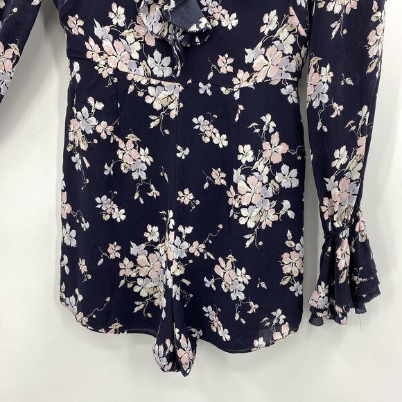 Intermix Silk Romper size 2 Thali Floral Navy Balloon Sleeve V-neck Romantic - Picture 3 of 11